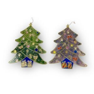 Vintage Christmas Tree Lot of 2 Stained Plastic Sun Catcher Decoration Faded